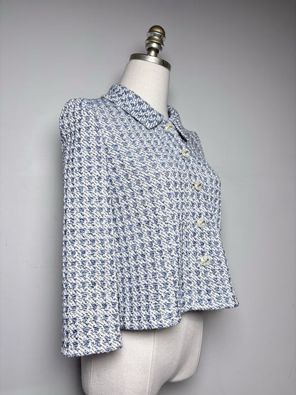 Women Size 2 St. John Light Blue Tweed Enamel Buttons Pre-owned Jacket