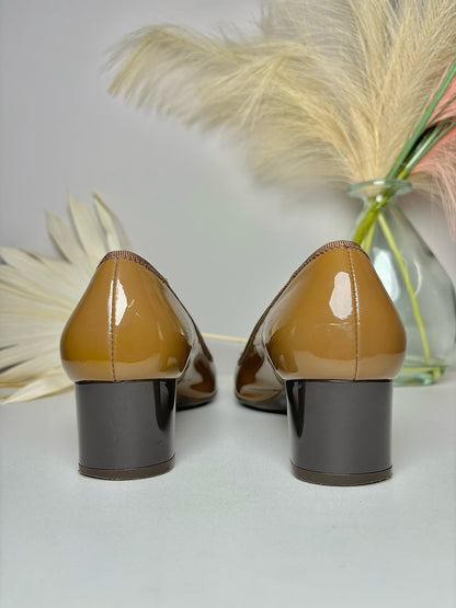 W Shoe Size 8 Salvatore Ferragamo Brown Leather Patent Women's Heels