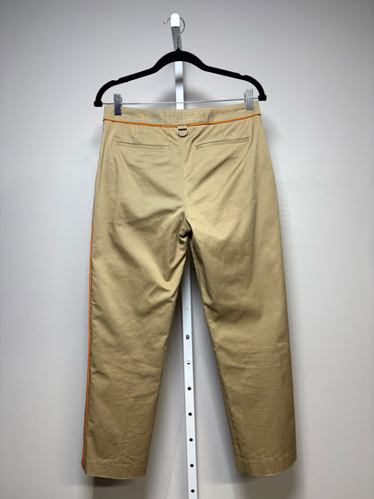 Women Size 4 Burberry Khaki w/Orange Piping Cotton w/Stretch Pre-owned Pants