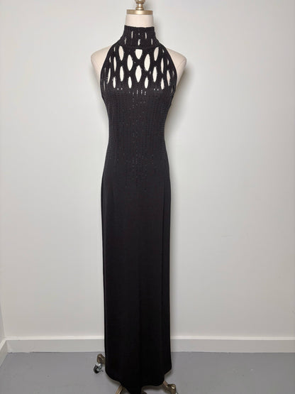 Women Size L St. John Black Solid Wool Midi Knit Dress