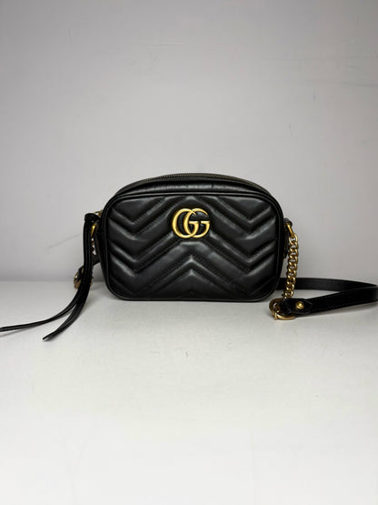 Gucci GG Quilted Camera Leather Pre-owned Black Nappa Crossbody Purse