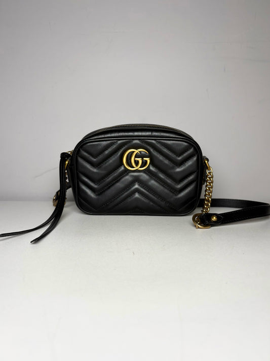 Gucci GG Quilted Camera Leather Pre-owned Black Nappa Crossbody Purse
