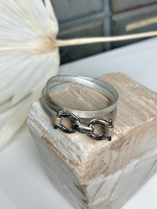 Salvatore Ferragamo Sterling Silver Logo Buckle Bracelet