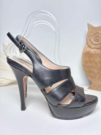 W Shoe Size 36.5 (6.5) Prada Black Leather Cage Heels