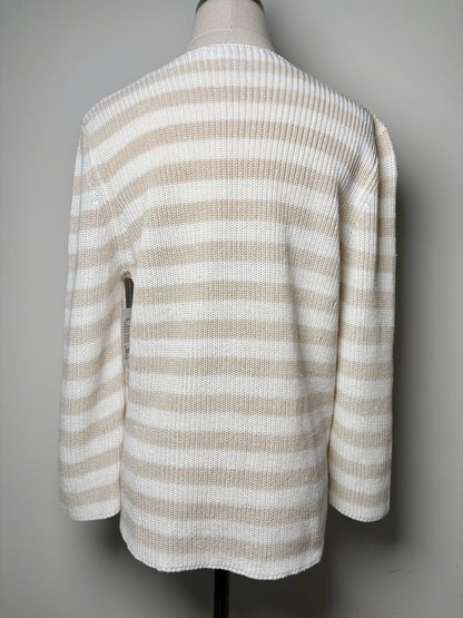Women Size 6 Amina Rubinacci Khaki, Cream Stripe Cotton Sweater