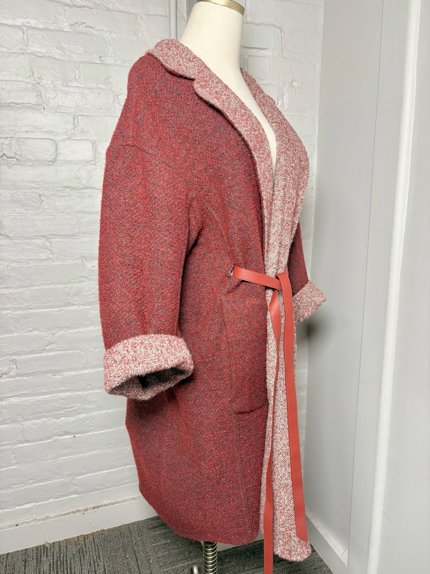 Women Size 48 (14 US) Loro Piana Burgundy Boucle Wool, Alpaca Coat