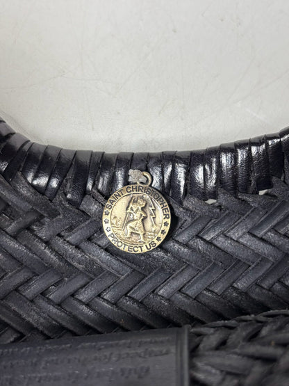 Women's Dragon Diffusion Black Handwoven Leather NS Diagonal Pre-Owned Basket Tote Bag