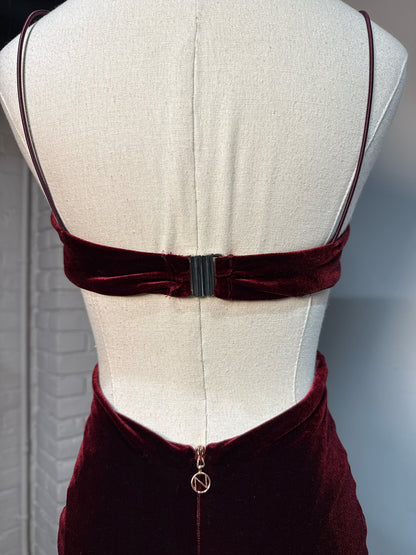 Women Size S Nookie Burgundy Velvet Cocktail Midi Dress