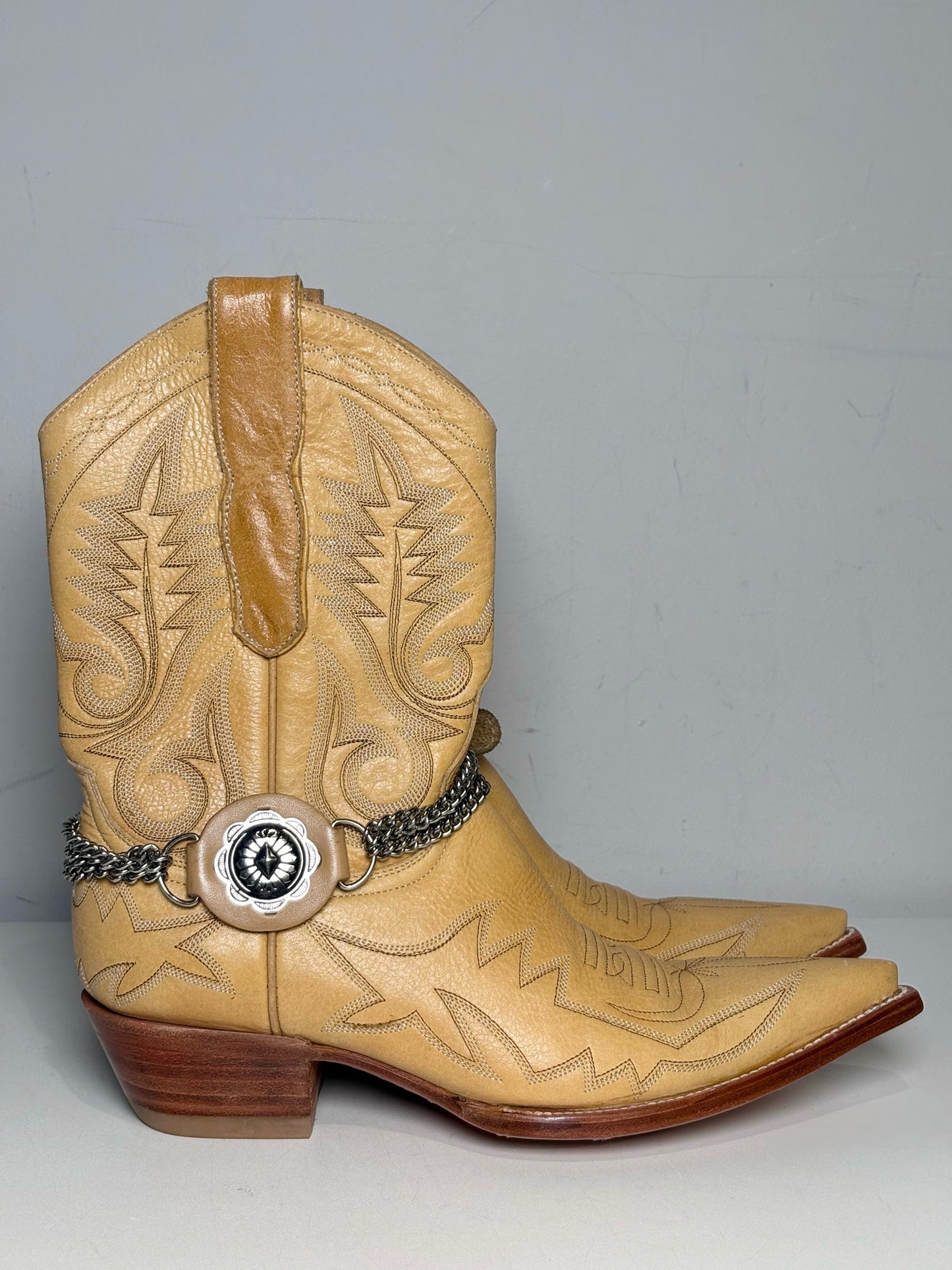 W Shoe Size 8 The Old Gringo Neutrals Leather Ankle Chain Pre-owned Boots