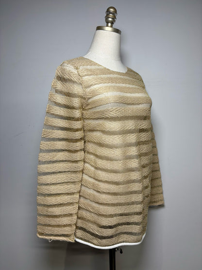 Women Size S Comme des Garcon Metallic Beige Woven Stripes Wool Blend Top