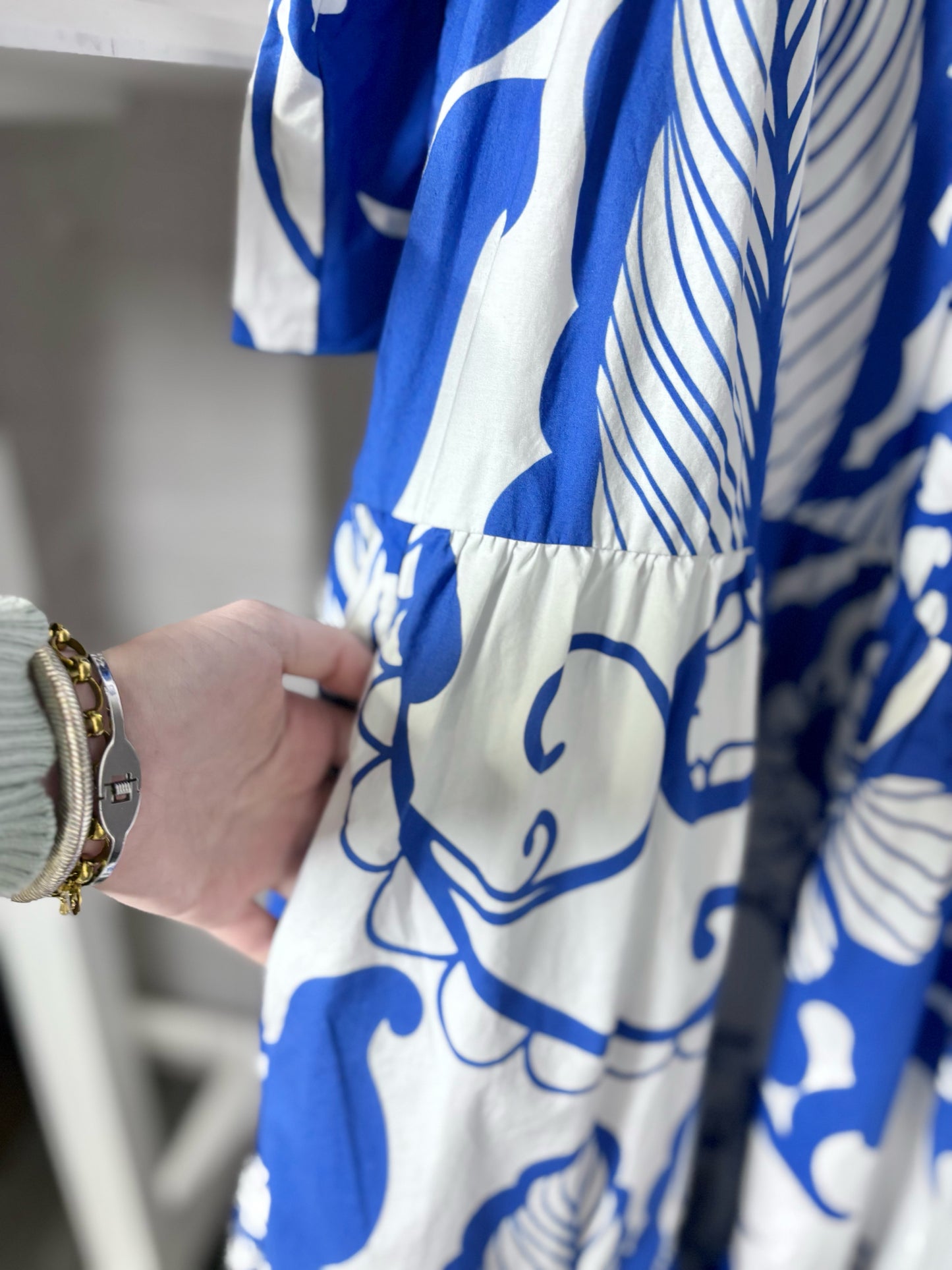 Women Size M Double J Blue, White Print Cotton Pre-owned Maxi Dress
