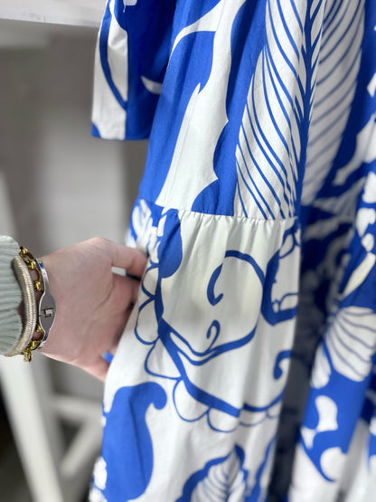 Women Size M Double J Blue, White Print Cotton Pre-owned Maxi Dress