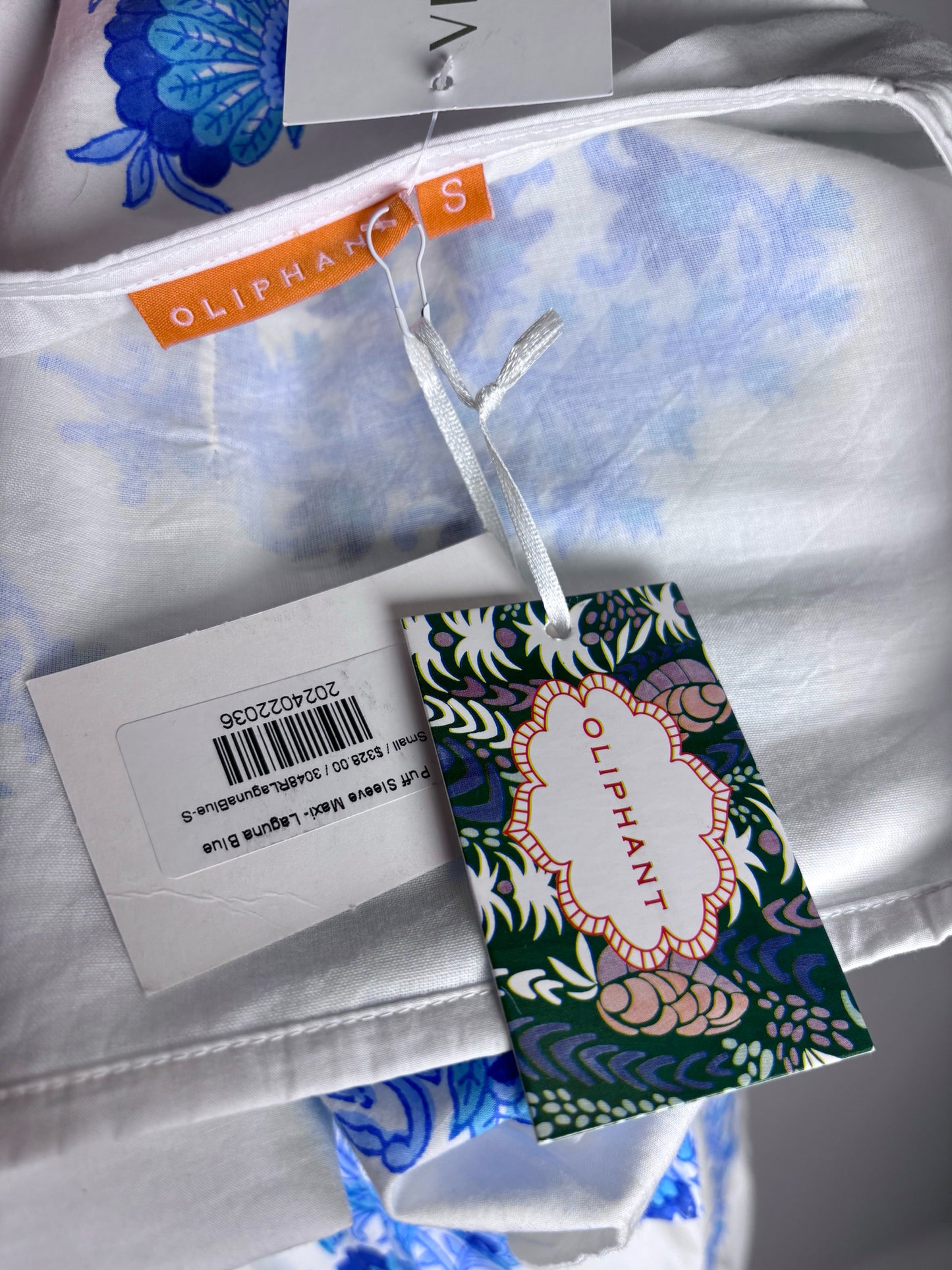 Women Size S Oliphant Maxi Laguna White/Blue Print Cotton Pre-owned, NWT Dress