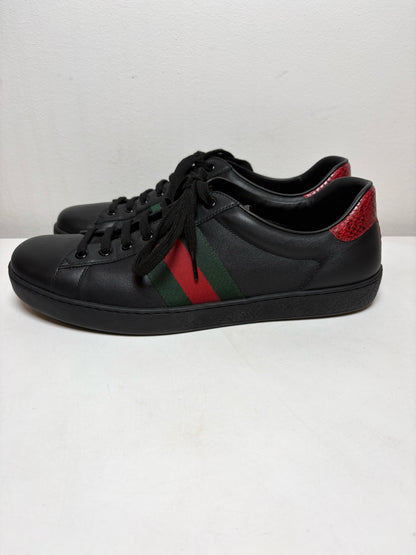 W Shoe Size 10 Gucci Ace Black Leather Pre-owned Sneakers