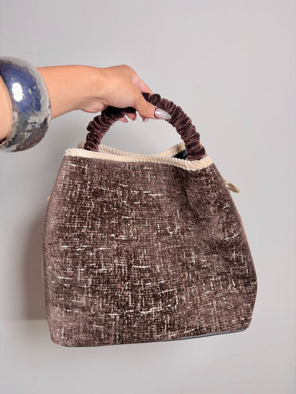 Via Tweed Textile Brown Mailbag Tote Bag