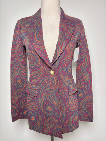 Women Size XS Rosetta Getty Burgundy, Olive, Navy & Orange Paisley Blazer
