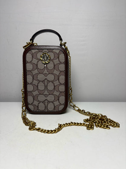 Women's Coach Alie Camera Brown Tan Monogram Pre-Owned Chain Crossbody Bag with Custom Charm