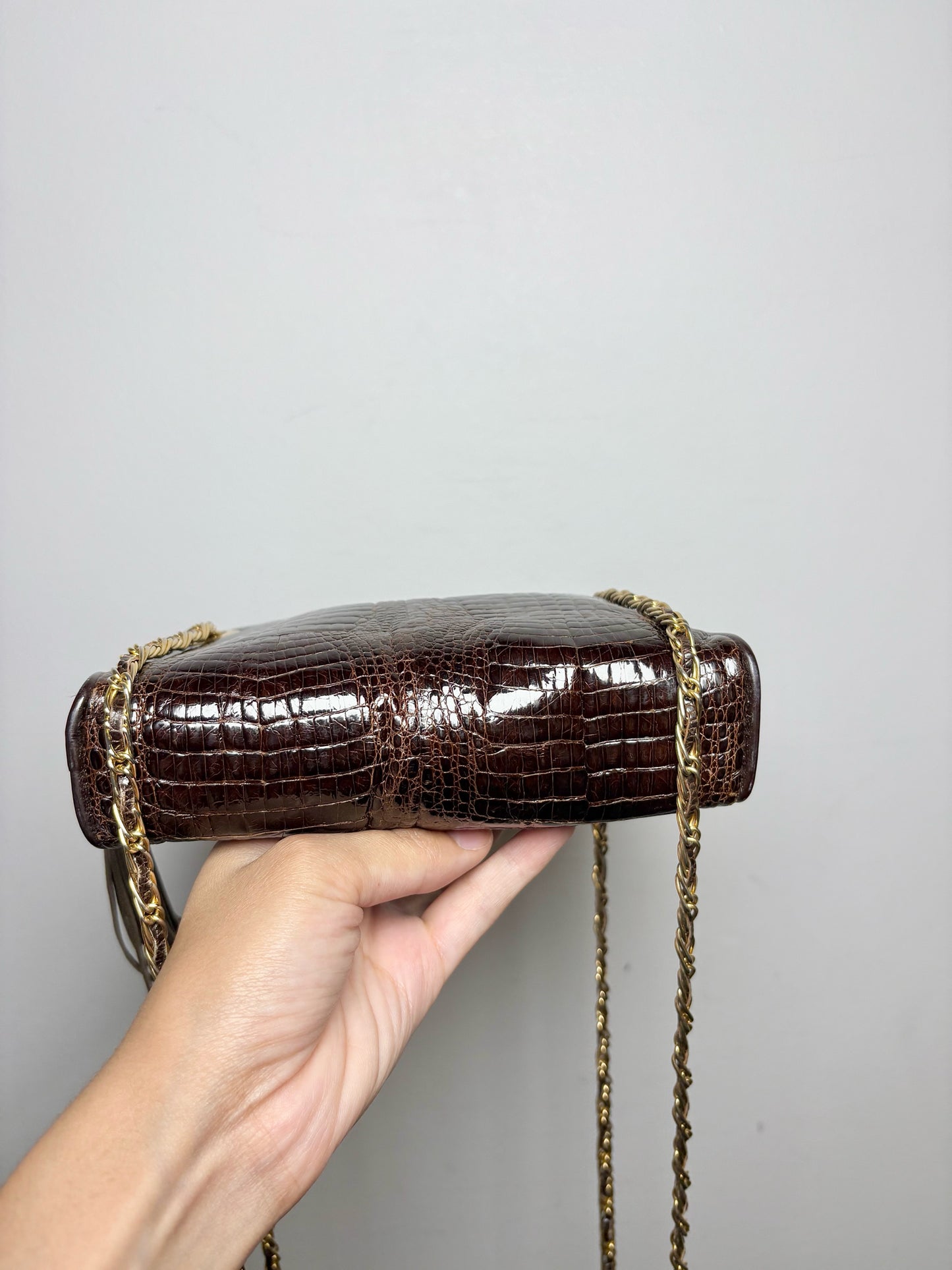 Luc Benoit Croc Embossed Leather Brown Purse