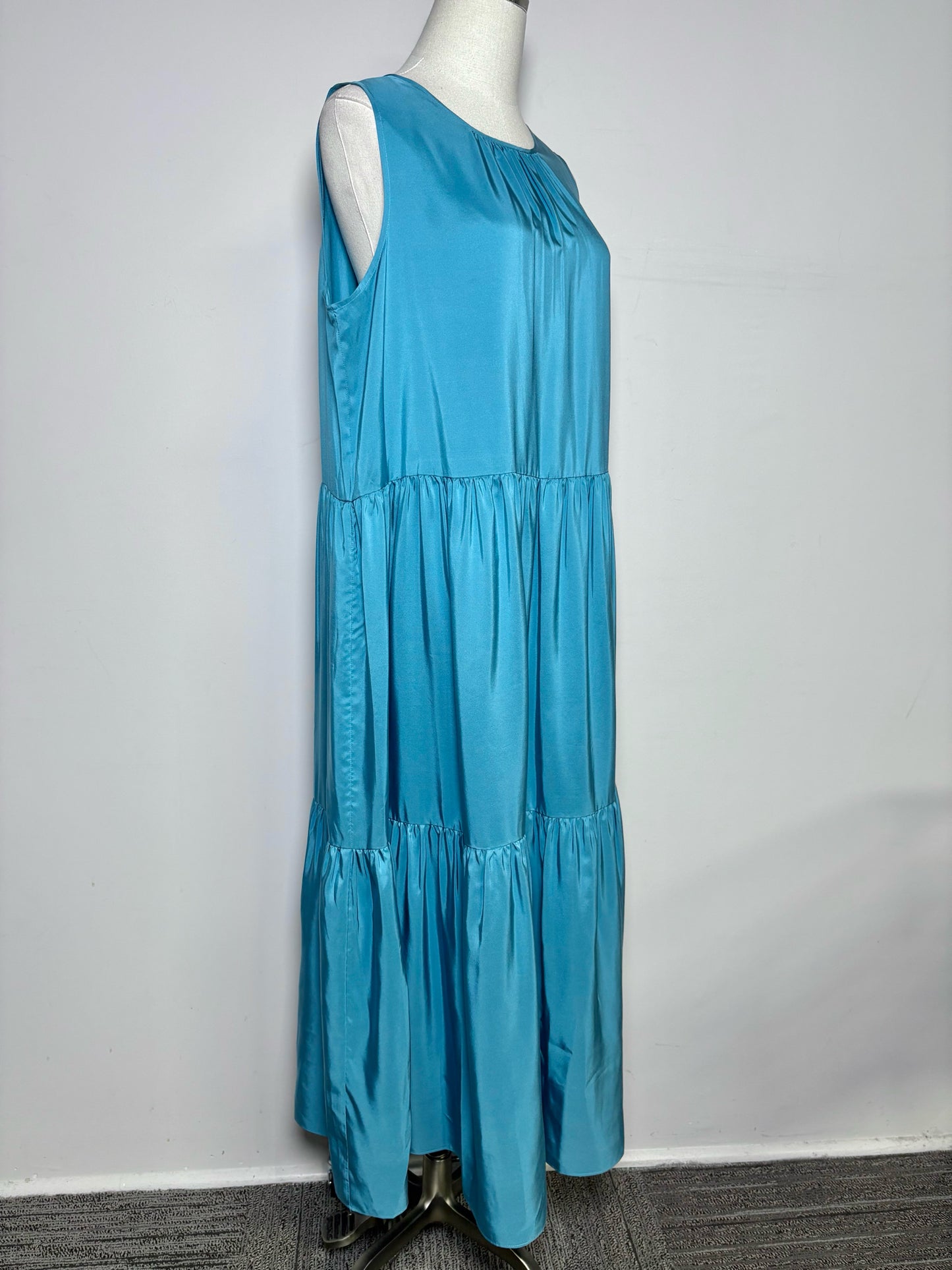 Women Size L Eileen Fisher Teal Solid Silk NWT Dress
