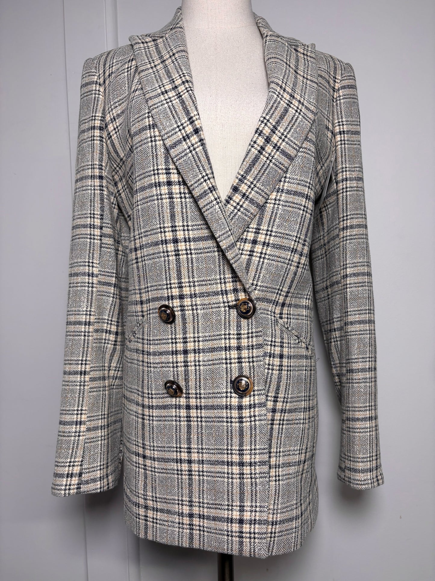Women Size 8 Veronica Beard Cream, Blue Plaid Jacket