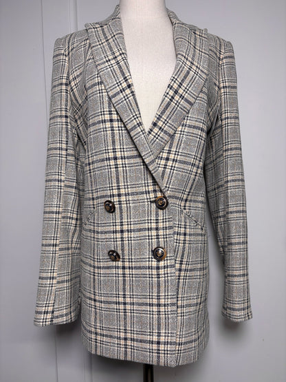 Women Size 8 Veronica Beard Cream, Blue Plaid Jacket