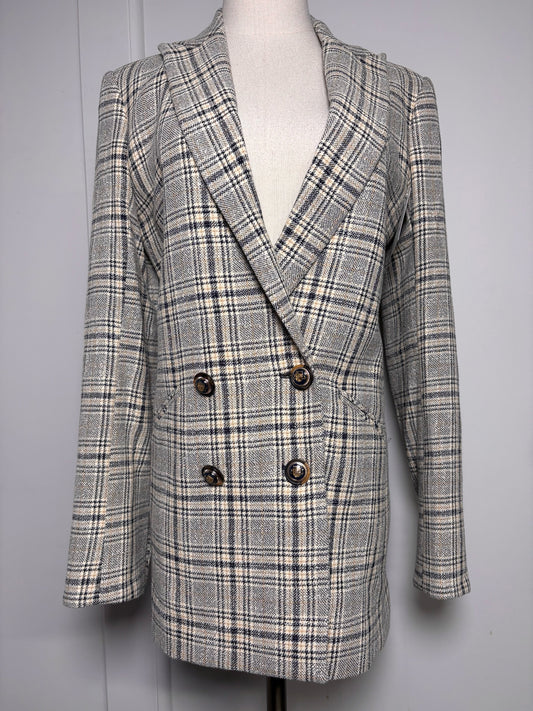 Women Size 8 Veronica Beard Cream, Blue Plaid Jacket