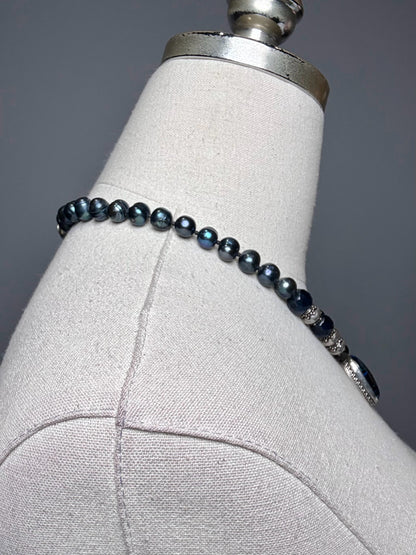 925 Sterling Silver Labradorite Pendant Tahitian Pearls Pre-owned Necklace