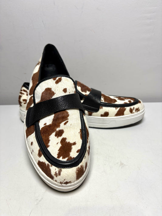 Women's Shoe Size 9.5 Donald J. Pliner Richiieeh Brown & Cream Cow Print Calf Hair NWT Pre-Owned Slip-Ons