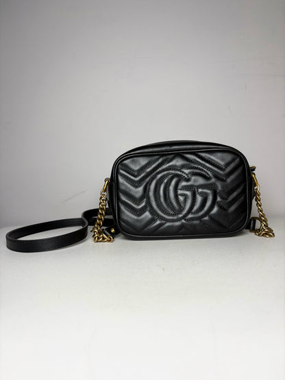 Gucci GG Quilted Camera Leather Pre-owned Black Nappa Crossbody Purse