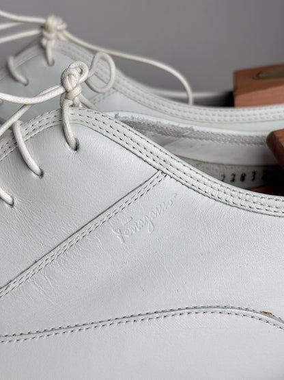 Men's Salvatore Ferragamo White Wingtip Leather Dress Pre-owned Shoes Sz 12