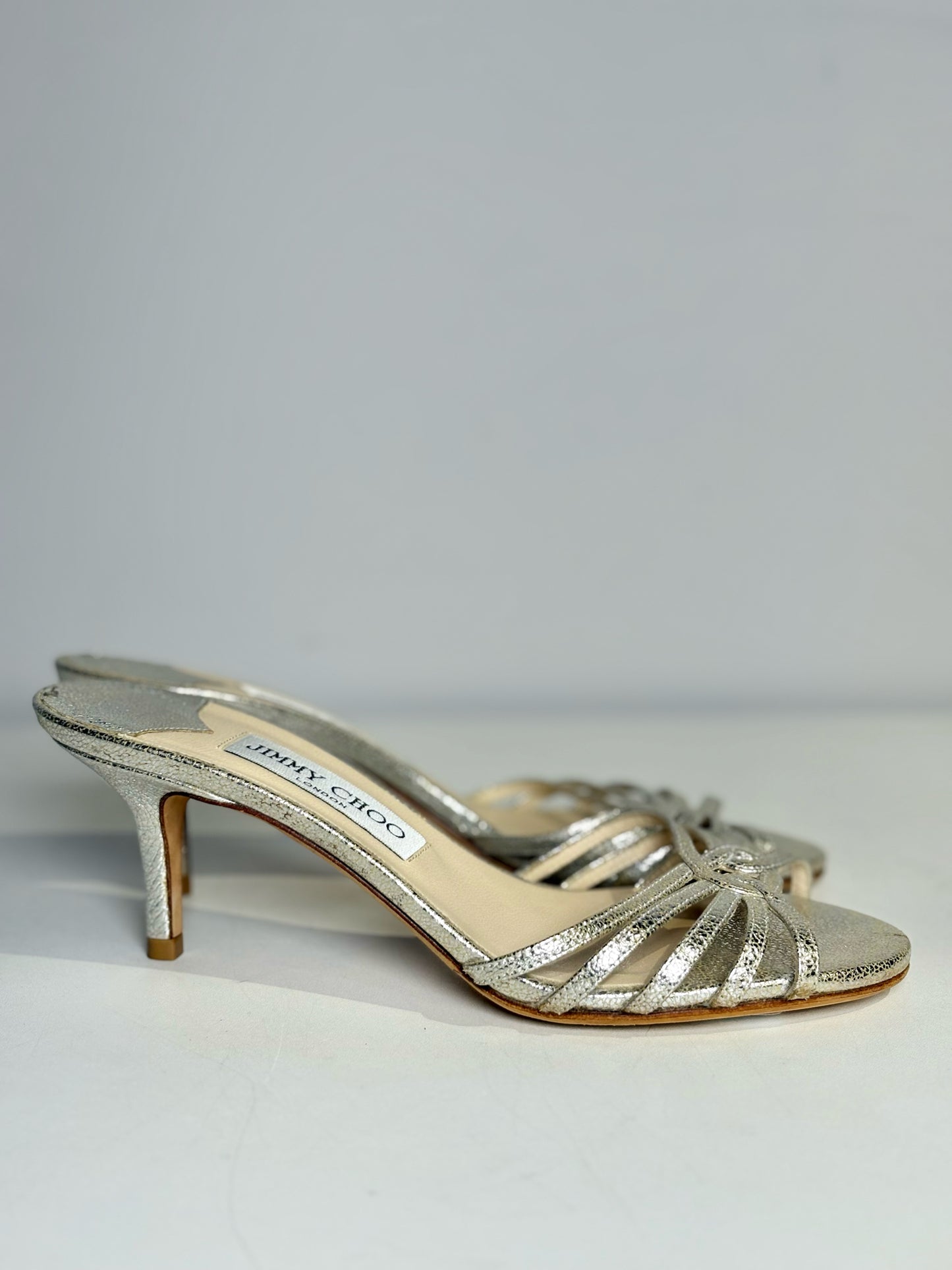W Shoe Size 5 Jimmy Choo Metallic Gold Leather Cowhide NWOT Slides