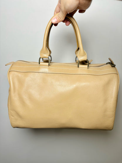 Longchamp Solid Leather Tan Bowling Bag Purse