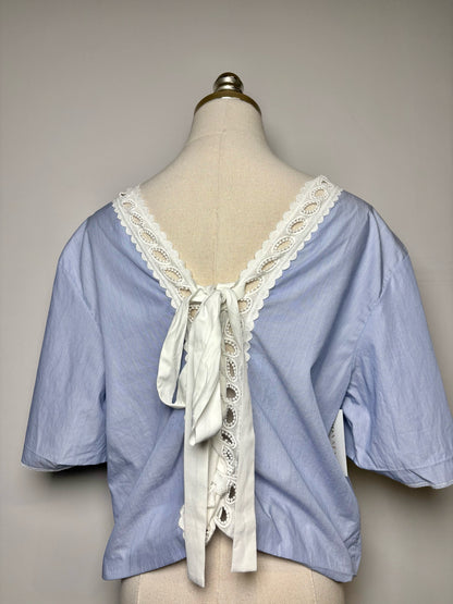 Women Size S/M Sandro Blue, White Mini Stripe Pure Cotton Pre-owned Blouse