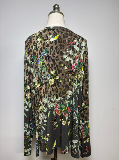 Women Size XXL Johnny Was Olive Green Floral & Animal Print Pre-Owned Long Sleeve Shirt