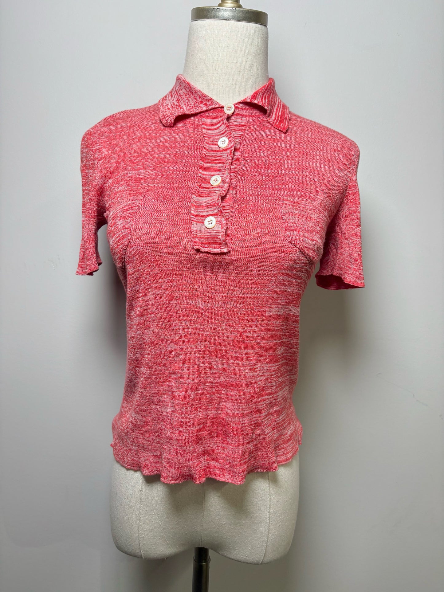 Women Size 40 (US 4,S) Prada Red, White Tweed Print Wool Blend Sweater