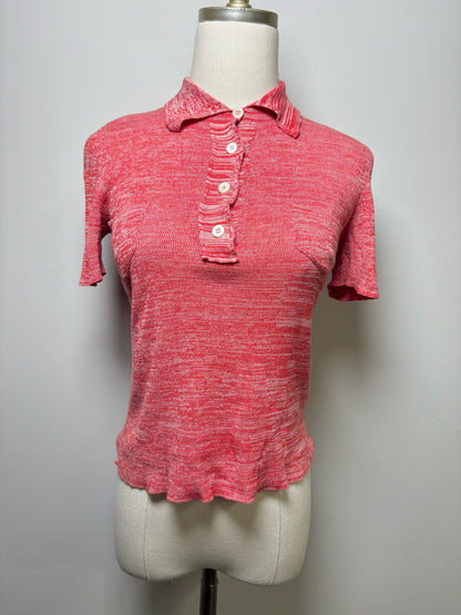 Women Size 40 (US 4,S) Prada Red, White Tweed Print Wool Blend Sweater