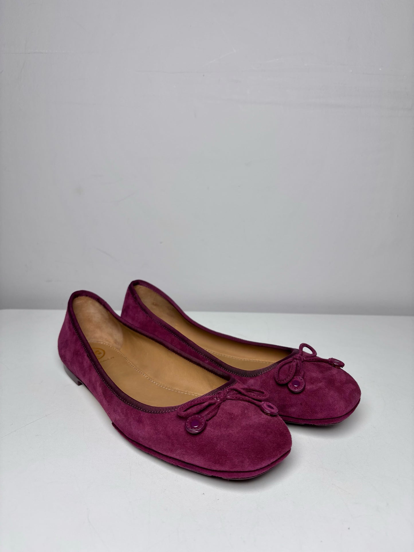 W Shoe Size 8.5 Tory Burch Wine Leather Suede Pre-owned Flats
