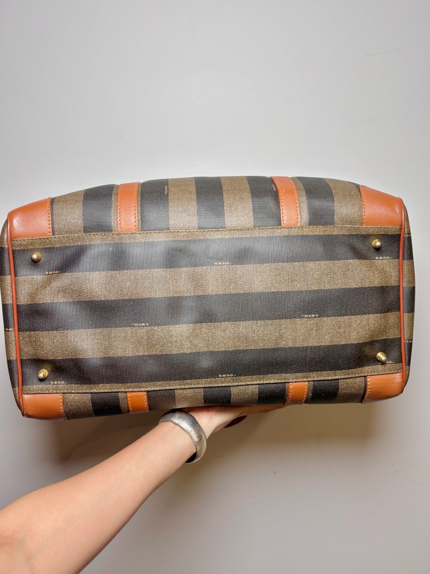 Vintage Fendi Beige, Tan Monogram Coated Canvas Duffle Pre-Owned