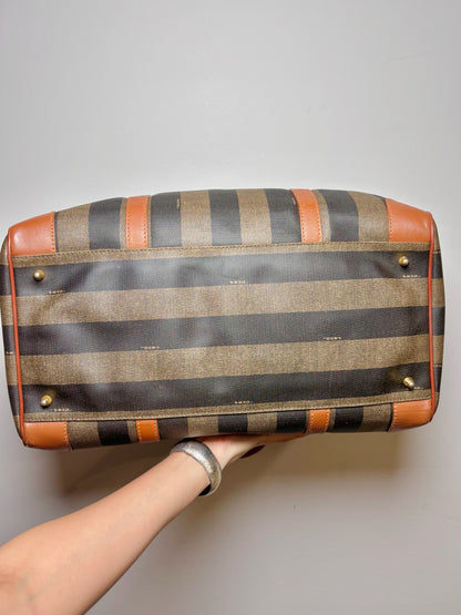 Vintage Fendi Beige, Tan Monogram Coated Canvas Duffle Pre-Owned