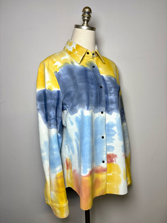 Women Size M Blue Ice Yellow, blue, red Watercolor 100% Leather Vintage Jacket