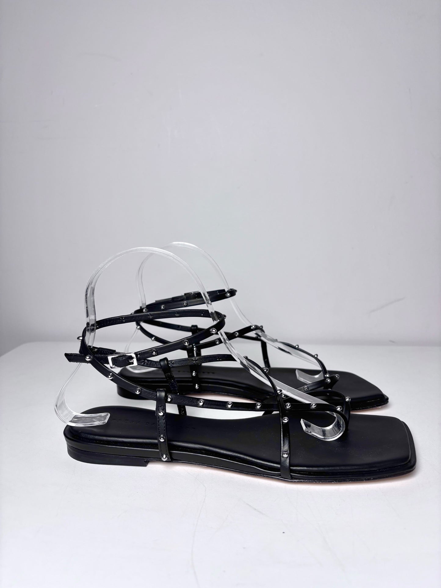 W Shoe Size 7.5 Freda Salvador Black Leather Alexia Pre-owned, NWT Sandals