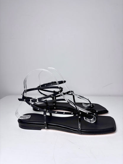 W Shoe Size 7.5 Freda Salvador Black Leather Alexia Pre-owned, NWT Sandals