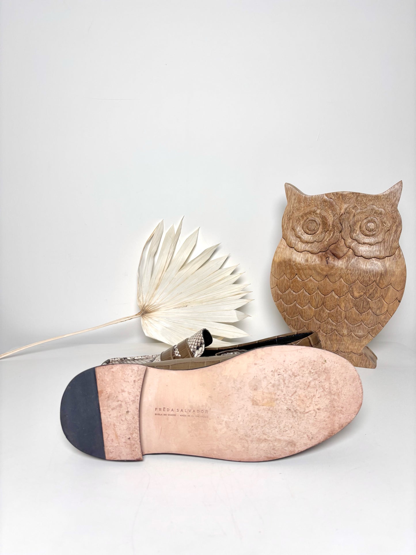 W Shoe Size 8 Freda Salvador Olive Green, Snakeskin Print Leather Loafers