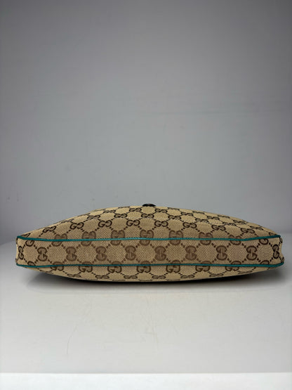 Women's Gucci Jackie O GG Monogram Canvas Turquoise Leather Vintage Y2K Authentic Pre-Owned Medium Shoulder Bag