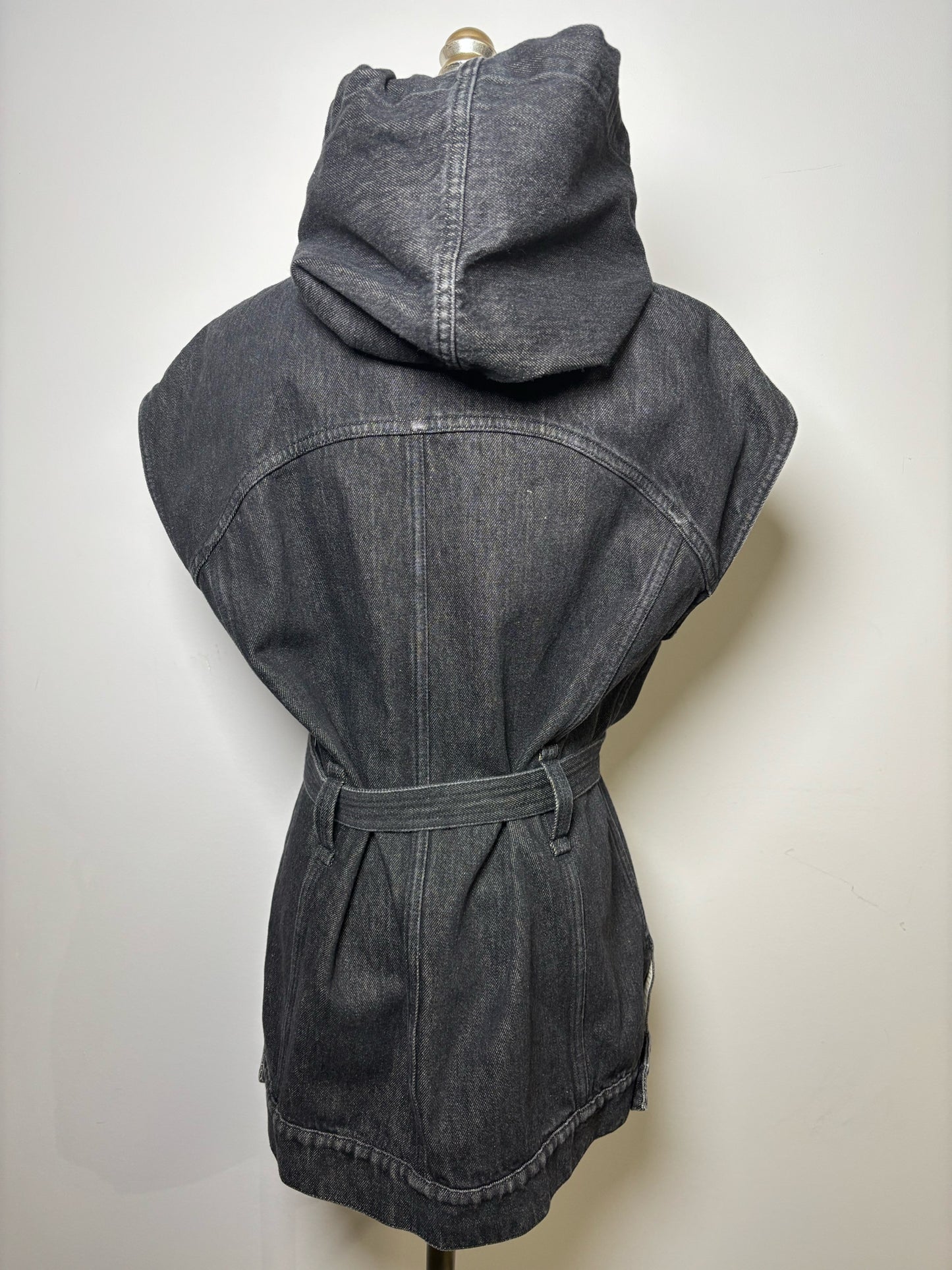 Women Size 6 Isabel Etoile Marant Black Solid Denim Hood Vest