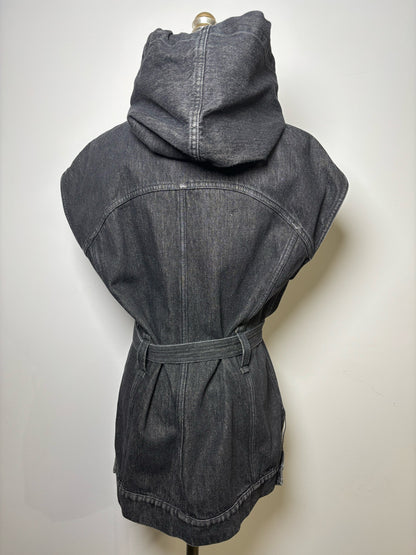 Women Size 6 Isabel Etoile Marant Black Solid Denim Hood Vest