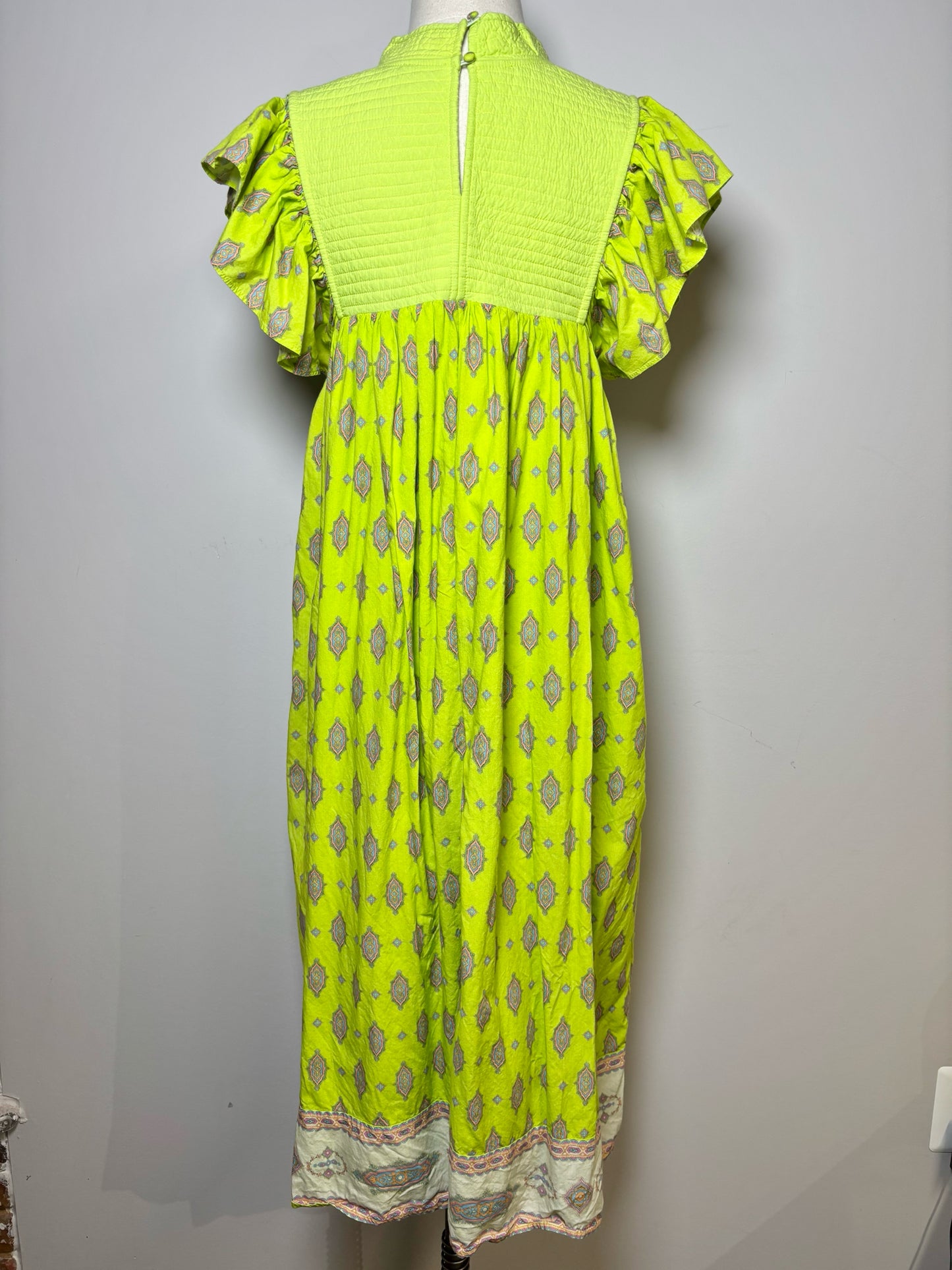 Women Size M Manoush Lime Green Print Cotton Dress
