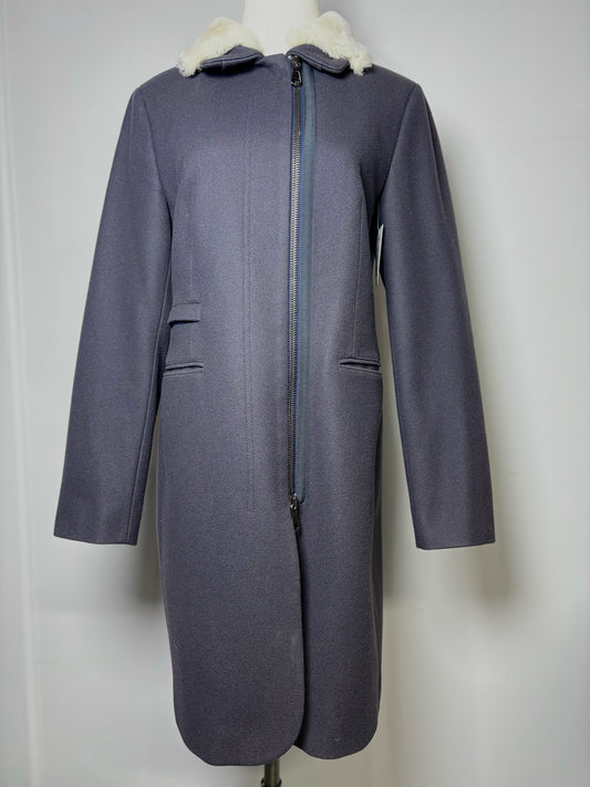 Women Size 46 (10, US) Peserico Blue Solid Fleece Wool, Cashmere Blend Coat