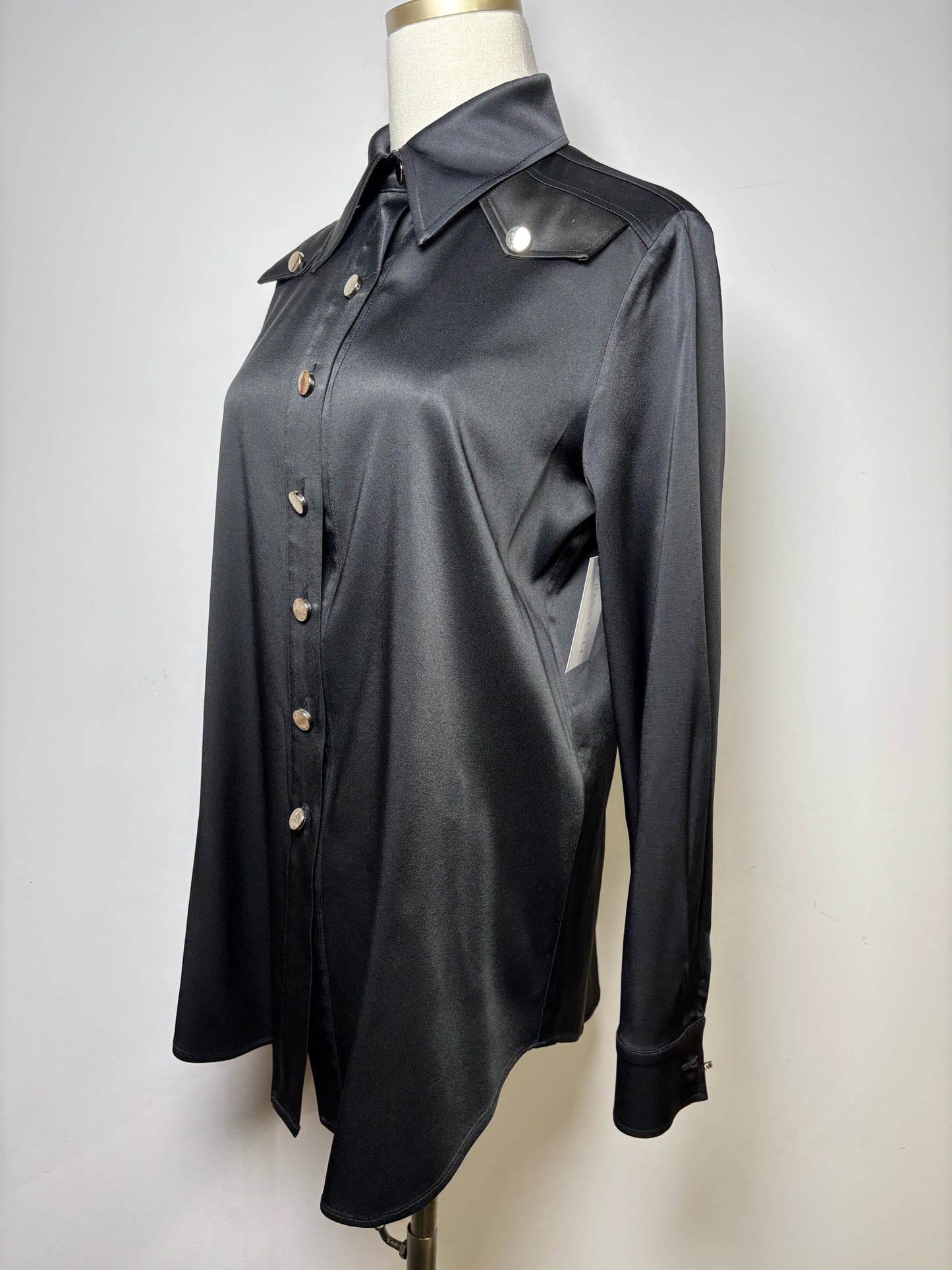 Women Size 36 (S) Roman Black Solid Acetate, Viscose, Cotton, Elastane Blouse