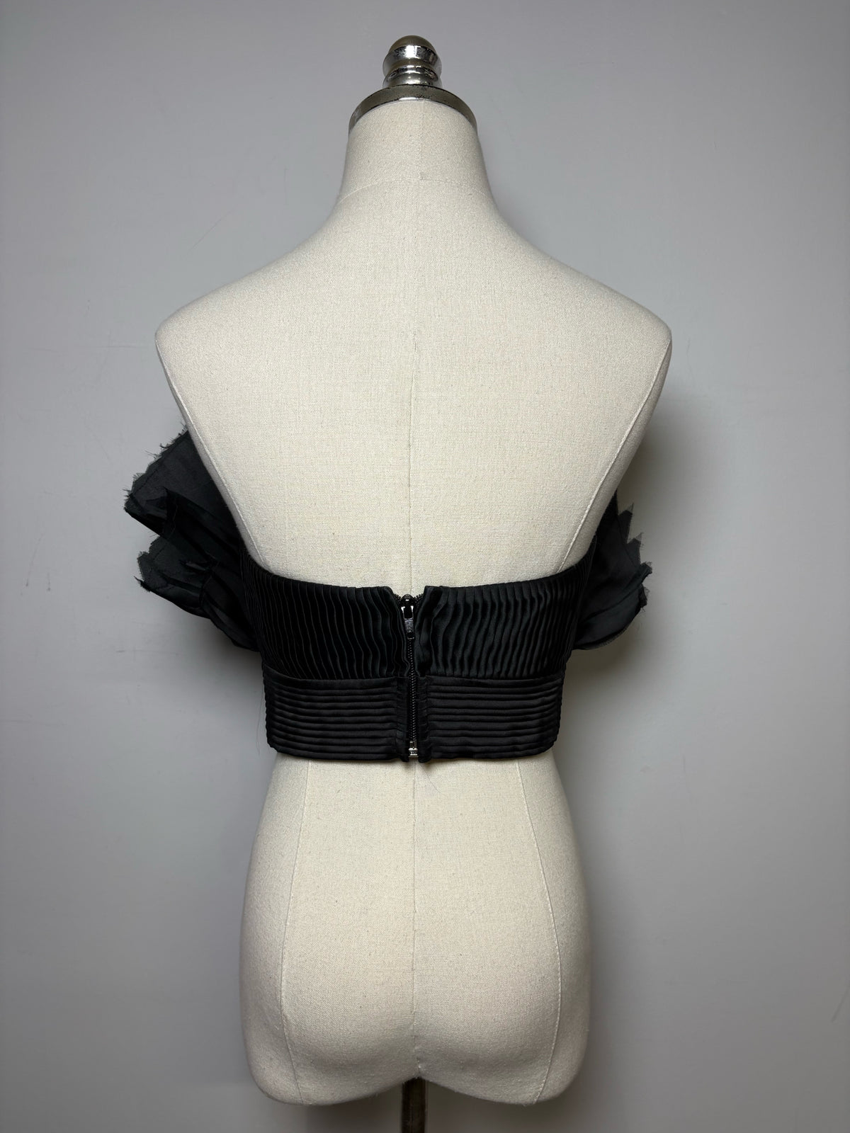 Women's Size 4 Andres Otalora Black Pleated Pure Silk Pre-Owned Strapless Crop Top